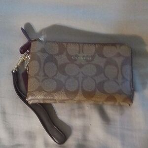 Coach Tan and Brown Signature Wristlet